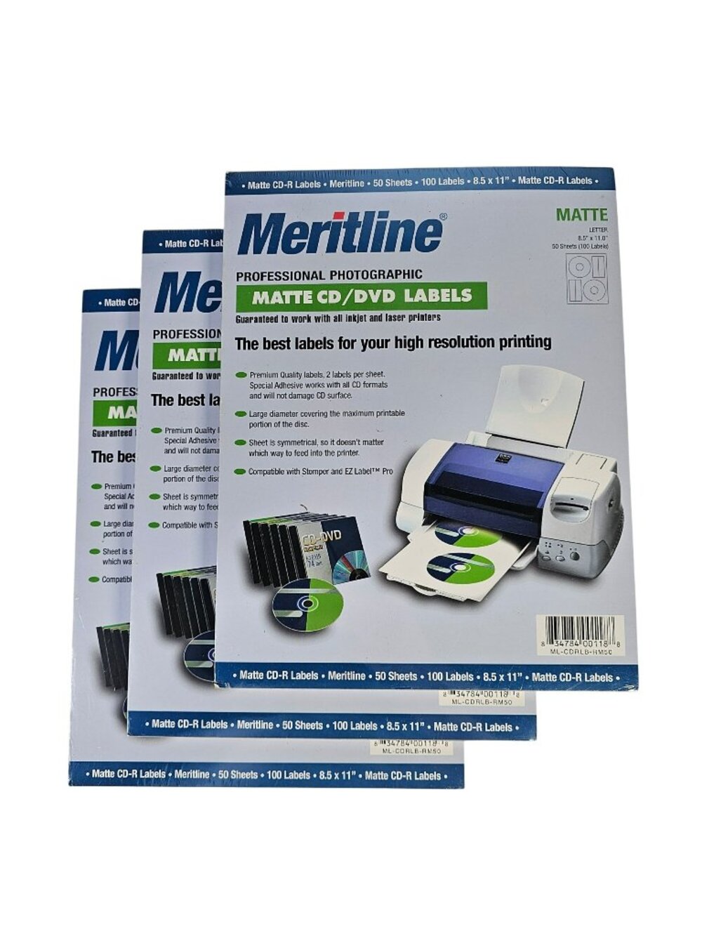 Meritline 300ct Professional Photographic Matte CD/DVD Labels for Inkjet & Laser